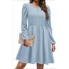 Womens Spring Round Neck Dress Ruffle Elegant Empire Waist Mini Swing Dresses Casual Long Sleeve Smocked Beach Dress (Large,Light Blue) view 2