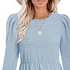 Womens Spring Round Neck Dress Ruffle Elegant Empire Waist Mini Swing Dresses Casual Long Sleeve Smocked Beach Dress (Large,Light Blue) view 3