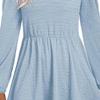 Womens Spring Round Neck Dress Ruffle Elegant Empire Waist Mini Swing Dresses Casual Long Sleeve Smocked Beach Dress (Large,Light Blue) view 4