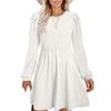 NineFit Basics Womens Spring Round Neck Dress Ruffle Elegant Empire Waist Mini Swing Dresses Casual Long Sleeve Smocked Beach Dress (XX-Large,White) view 1