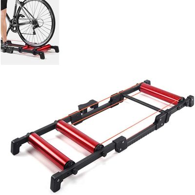 CFDZCP Bike Stand for Indoor Riding Aluminium Alloy Roller Bicycle TrainerFoldable Indoor Cycling Bicycle Roller TrainerFits for 24in-29in, 700C WheelsIndoor Silent Cycling Platform(Red)