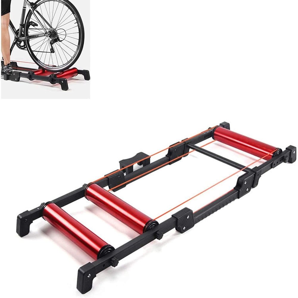 CFDZCP Bike Stand for Indoor Riding Aluminium Alloy Roller Bicycle TrainerFoldable Indoor Cycling Bicycle Roller TrainerFits for 24in-29in, 700C WheelsIndoor Silent Cycling Platform(Red)