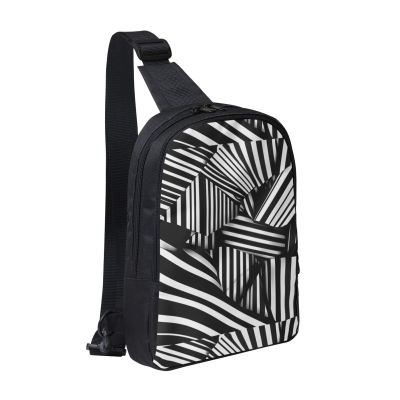 Black And White Geometric Lines Adjustable Strap Large Capacity Double Layer Crossbody Chest Bag 7.7x2.4x11.8in For Camping Travel Daily Leisure Activities