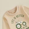 Frietlebird Toddler Boy Fall Winter Clothes Crewneck Sweatshirt Long Sleeve Letter Print Shirt with Pants Toddler Outfits for Boys (B-Khaki,2-3T) view 3
