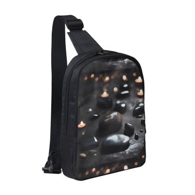 Black Mystery Heart Stone Adjustable Strap Large Capacity Double Layer Crossbody Chest Bag 7.7x2.4x11.8in For Camping Travel Daily Leisure Activities