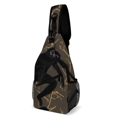 LXTDPBK Sling Bag for Women Men Daypack Black Gibbon Monkey Chest Bag Crossbody Backpack for Hiking Travel, 38x20cm