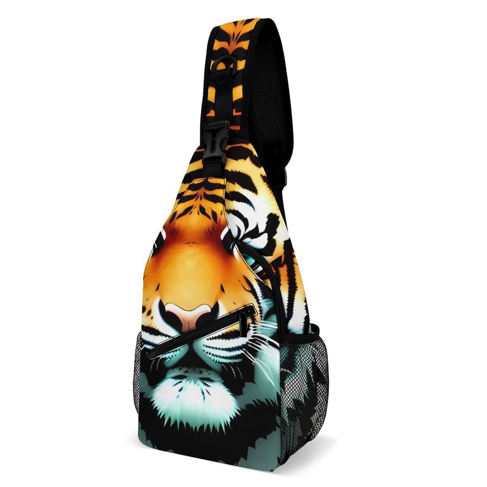 LXTDPBK Sling Bag for Women Men Daypack Little Fat Tiger Head Chest Bag Crossbody Backpack for Hiking Travel, 38x20cm