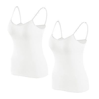 2 Pack Women's Camisole with Built in Bra Summer Casual Spaghetti Strap Tank Tops Sleeveless Padded Workout Tops White