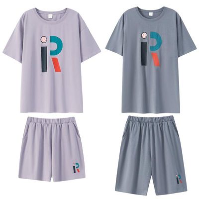 Lsydnfow Matching Pajamas For Couples 100% Cotton Cute Tee and Shorts Sleepwear Pjs Sets 2 Pieces Loungewear Grey