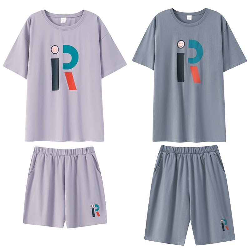 Lsydnfow Matching Pajamas For Couples 100% Cotton Cute Tee and Shorts Sleepwear Pjs Sets 2 Pieces Loungewear Grey