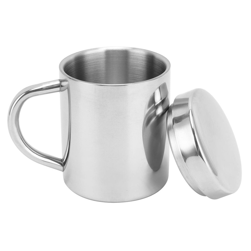 Stainless Steel Double Wall Mug,Travel Camping Mug Tea Cup,Carabiner Mug Set Portable Water Cup with Lid Handle Drinking Coffee Milk Cup for Home Outdoor Travel, 400ML, Silver (400ML)