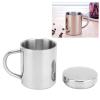 Stainless Steel Double Wall Mug,Travel Camping Mug Tea Cup,Carabiner Mug Set Portable Water Cup with Lid Handle Drinking Coffee Milk Cup for Home Outdoor Travel, 400ML, Silver (400ML) view 3