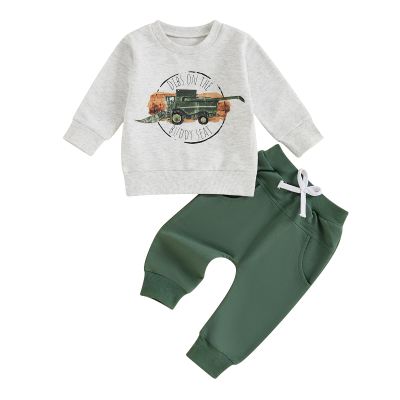 Frietlebird Toddler Boy Fall Winter Clothes Crewneck Sweatshirt Long Sleeve Letter Print Shirt with Pants Toddler Outfits for Boys (B-Grey,2-3T)
