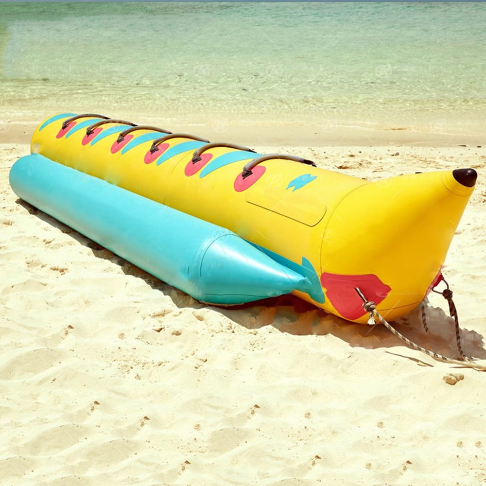 Hlixzoy Water Surfing Inflatable Banana Boat, Towable Banana Boat Tube, Sea Motorboat Surfing Tugboat, Water Park Amusement Equipment Inflatable PVC Kayak,5 People