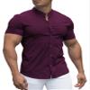 URRU Men's Muscle Dress Shirts Slim Fit Stretch Banded Collar Short Sleeve Casual Button Down Shirts, Purple, Large view 1