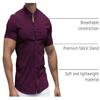 URRU Men's Muscle Dress Shirts Slim Fit Stretch Banded Collar Short Sleeve Casual Button Down Shirts, Purple, Large view 4