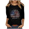 3/4 Sleeve Tops for Women Plus Size Clothes Casual Floral Printed Tunic Blouse 2025 Summer Fashion Graphic tee Shirt Loose Fitting Dressy Women's Blouse Three Quarter Sleeve Shirt Black Tshirt M view 1