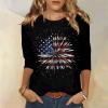 3/4 Sleeve Tops for Women Plus Size Clothes Casual Floral Printed Tunic Blouse 2025 Summer Fashion Graphic tee Shirt Loose Fitting Dressy Women's Blouse Three Quarter Sleeve Shirt Black Tshirt M view 2