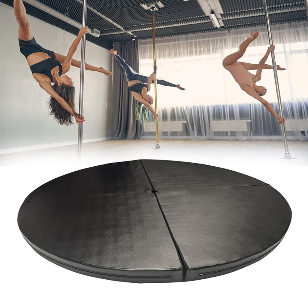 CMYUN Circular Pole Dance Crash Mat 3/5cm Thick - Safety Exercise Mats/Pole Fitness Protection Mat, Foldable Waterproof Aerial Hoop Yoga Mat(Black,180cmx5cm(70.8"x2"))