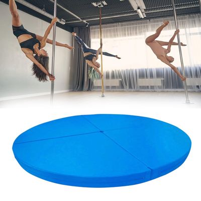 CMYUN Circular Pole Dance Crash Mat 3/5cm Thick - Safety Exercise Mats/Pole Fitness Protection Mat, Foldable Waterproof Aerial Hoop Yoga Mat(Blue,150cmx5cm(59"x2"))