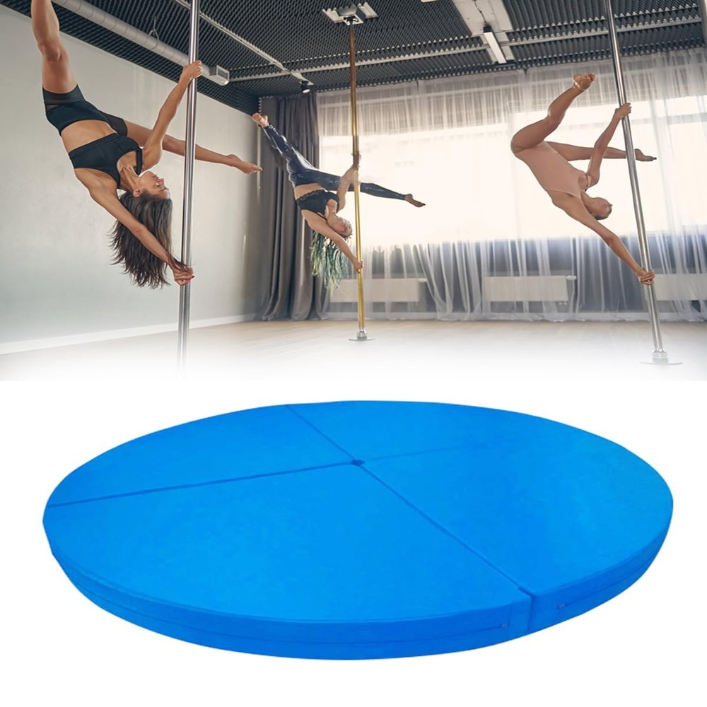 CMYUN Circular Pole Dance Crash Mat 3/5cm Thick - Safety Exercise Mats/Pole Fitness Protection Mat, Foldable Waterproof Aerial Hoop Yoga Mat(Blue,150cmx5cm(59"x2"))
