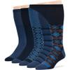 7BigStars Men Diabetic Loose Dress Business Cotton Mid Calf Socks - 5 Pack Big Tall - Geometric, Argyle, Stripe - Sock Size 13-15 Shoe Size 12-15 XL Dark Navy, Denim Blue view 1