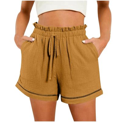 NaRHbrg Womens Summer Casual Shorts High Waisted Drawstring Wide Leg Beach Flowy Fashion Ruffle Shorts with Pockets