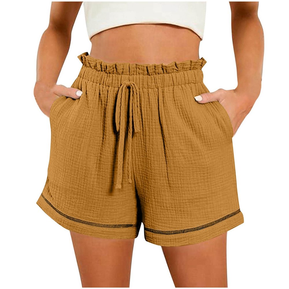 NaRHbrg Womens Summer Casual Shorts High Waisted Drawstring Wide Leg Beach Flowy Fashion Ruffle Shorts with Pockets