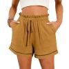 NaRHbrg Womens Summer Casual Shorts High Waisted Drawstring Wide Leg Beach Flowy Fashion Ruffle Shorts with Pockets view 2