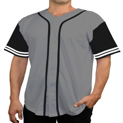 DIGITMON Men's Baseball Jersey Button Down Premium Two-Striped T Shirts Sports Uniform, GREYBLACK Large