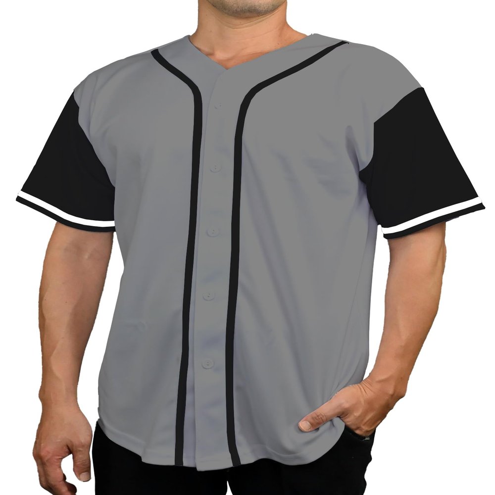 DIGITMON Men's Baseball Jersey Button Down Premium Hip Hop T Shirts Sports Uniform GREYBLACK, Small