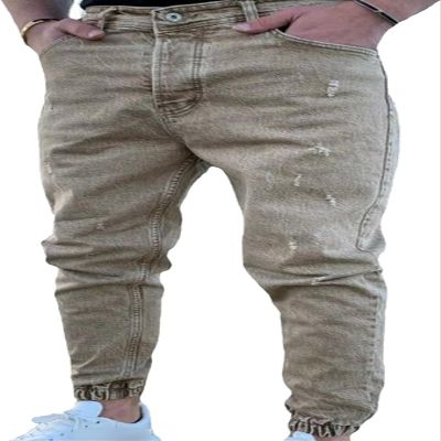 Maiyifu-GJ Mens Skinny Ripped Distressed Biker Jeans Slim Fit Stretch Hip Hop Denim Pants Casual Fashion Tapered Leg Jeans (Khaki,3X-Large)