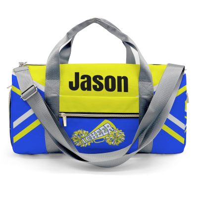 Cheer Personalized Cheerleader Sport Duffel Bags,Customized Waterproof Gym Travel Duffel Bag with Trolley Sleeve Duffel Bags for Men Women,Shoulder Bag with Shoe Compartments .(Yellow Blue)