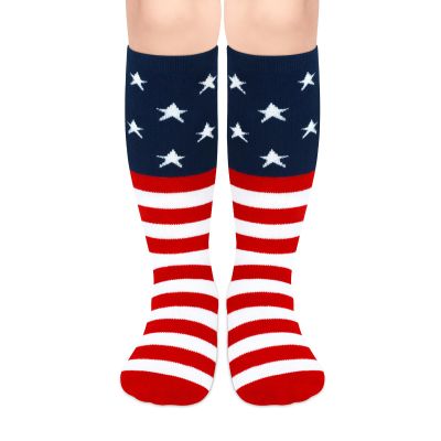 American Flag Kids Socks - 4th of July Toddler Knee High USA Socks - Red, White & Blue