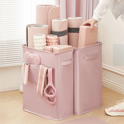 Vibeo Yoga Mat Holder High-Density Cloth Yoga Mat Basket with Pocketed, Home Gym Yoga Mat Holder for Foam Roller, Workout Equipment Corner Storage Organizer(Pink)