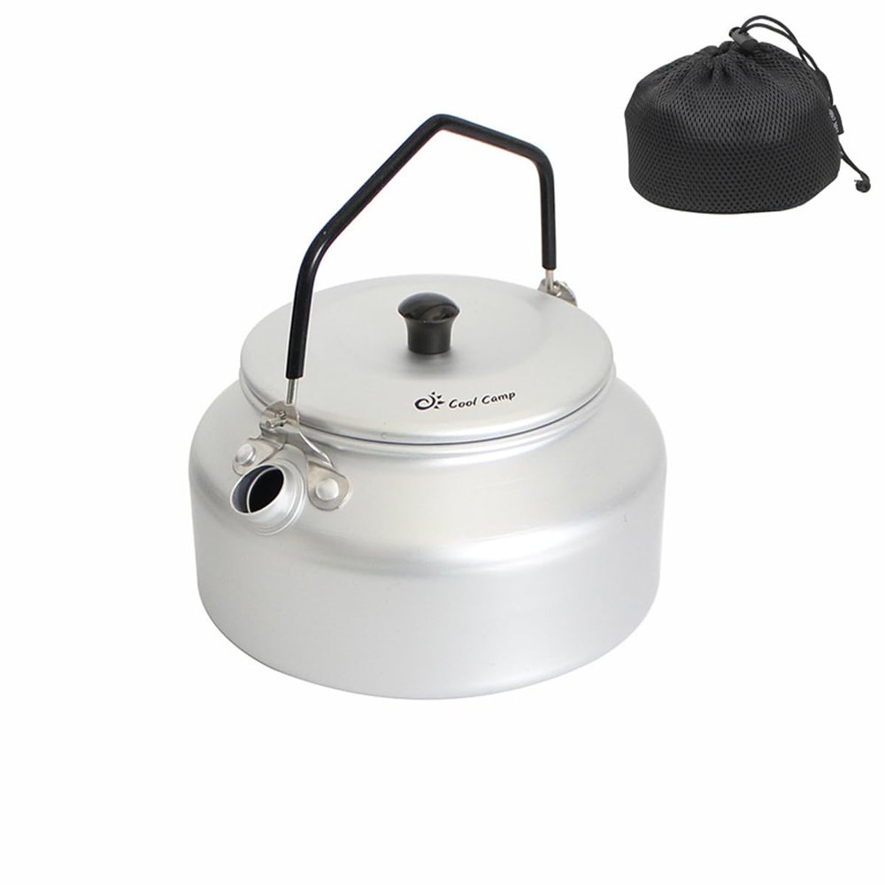 RUNGEASINI 900ml Camping Kettle Aluminum Alloy Coffee & Tea Pot Outdoor Camping Portable Boiling Water Jug Lightweight Picnic Traveling Teakettle with Folding Handle & Storage Bag (Silver)