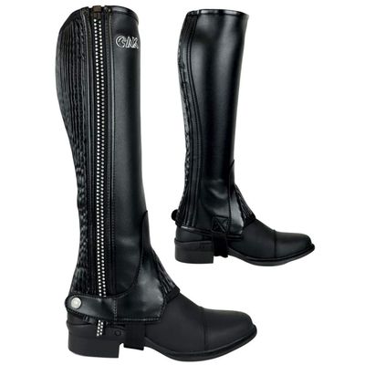 AK New Unisex Equestrian Flexi Crystal Horse Riding Half Chaps AKRS-1976 (Black/Silver, 14/XXS)