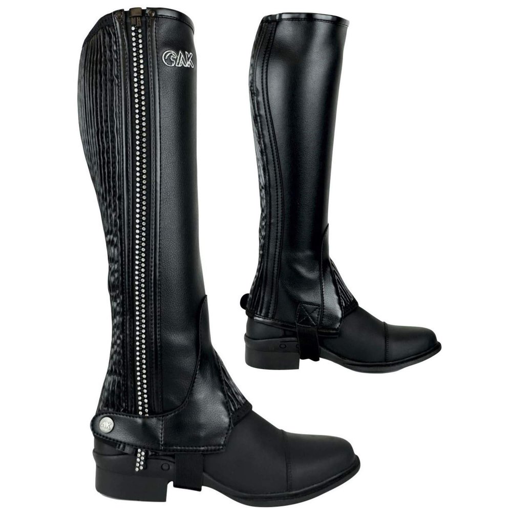 AK New Unisex Equestrian Flexi Crystal Horse Riding Half Chaps AKRS-1976 (Black/Silver, XL)