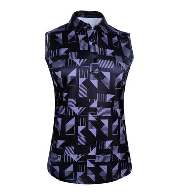 Monterey Club Women's Geometric Print Tailored Collar Sleeveless Polo Shirt #4523 (Black/Gray, 2X-Large)