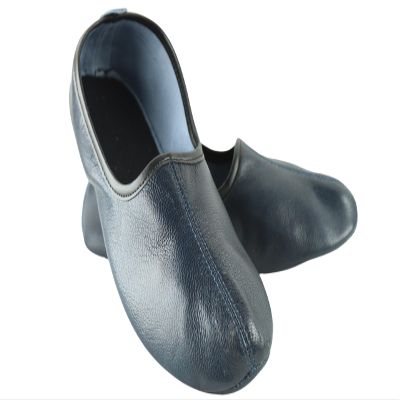 Akdam Mens Indoor Leather Slippers Dark Blue Traditional Babouche House Shoes Barefoot Moccasin (Size 7)