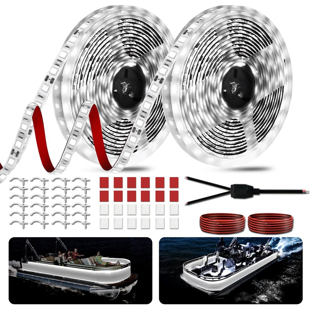 JUIOHAKY 40FT Boat LED Strip Lights 12V Waterproof, Marine LED Strip Lights for Pontoon, Ideal as Under Gunnel Lights, Deck Light, Boat Interior Light for Kayak, Jon Boats and Fishing Boats (White)