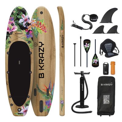 High-End Inflatable Paddle Board by Bkrazy - Complete Package with Accessories & Bag - Perfect Stand up Paddle Board for Lakes, Rivers and Oceans - 10,6 ft Paddle Board for Adults (Fidji)