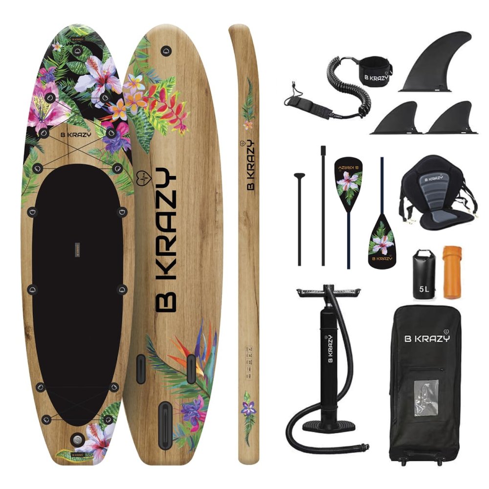 High-End Inflatable Paddle Board by Bkrazy - Complete Package with Accessories & Bag - Perfect Stand up Paddle Board for Lakes, Rivers and Oceans - 10,6 ft Paddle Board for Adults (Fidji)