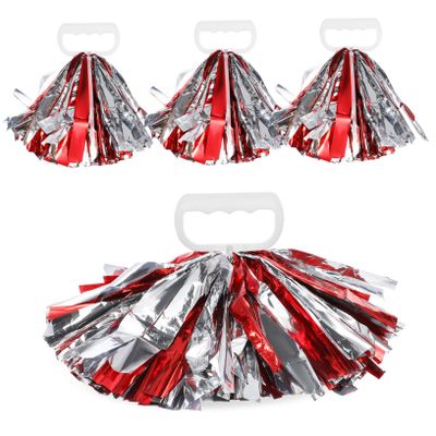 BIUDECO 4pcs Cheerleader Pompoms Lightweight Metallic Handheld Cheerleading Accessories for Dance Sports Teams and Events Full Fluffy Design with Easy Grip Finger Rings