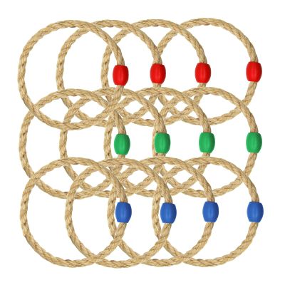 12 Pack Sisal Rope Ring Toss Game Replacement Parts for Adults and Kids, Outdoor Toss Rings for Agility Practice and Speed Game and Yard Games and Lawn Games for Party (3 Colors-Red Green Blue)