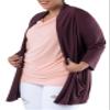 Wright's Women's Plus Size 3/4" Sleeve Draped Open Front Jersey Pocket Cardigan, Burgundy, 3X view 3