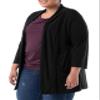 Wright's Women's Plus Size 3/4" Sleeve Draped Open Front Jersey Pocket Cardigan, Black, 4X view 3