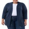 Wright's Women's Plus Size 3/4" Sleeve Draped Open Front Jersey Pocket Cardigan, Navy, 3X view 1