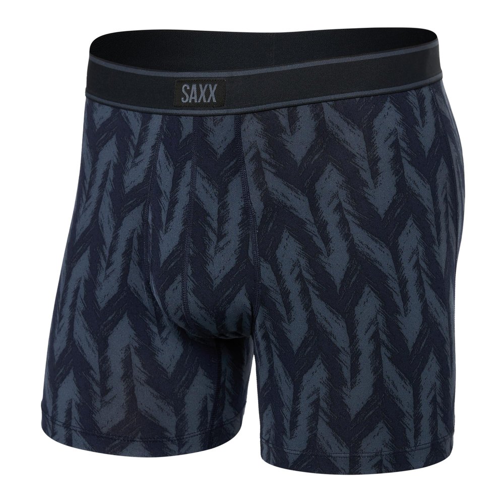 SAXX Underwear Co. Men's Underwear with Pouch Daytripper Boxer Brief Fly, Ikat Chevron-Deep Navy, Small