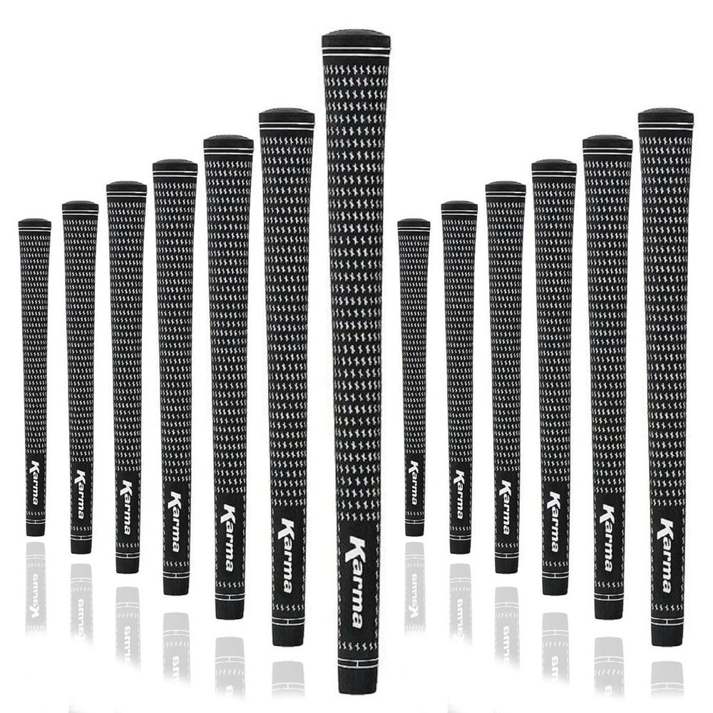 Karma Velour Golf Grip Set for Regripping Golf Clubs, 13 Black/White Standard Size Rubber Velvet Style Ribbed Reminder Replacement Golf Grips for Men